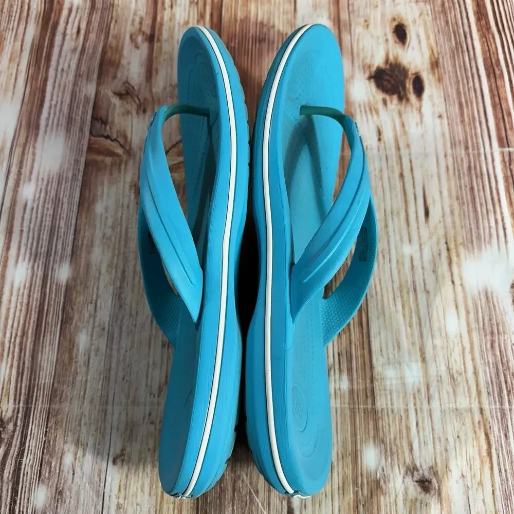 Crocs CROCBAND FLIP Flops Mens Size 12 Teal Blue Thong Sandals Open Toe Shoes